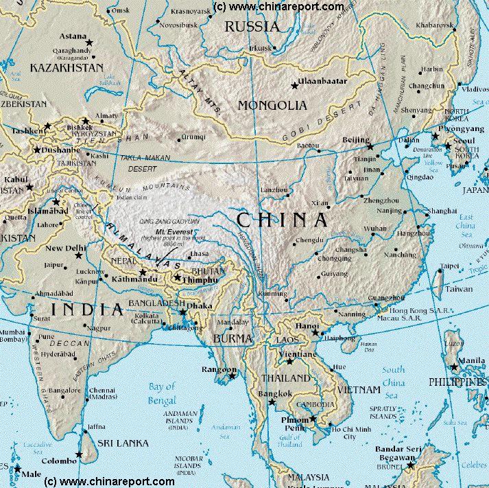 Physical Map Of East Asia