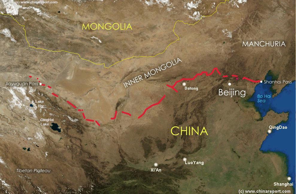 Satellite Map Of China And East Asia With Great Wall Of Ming Dynasty Location Path By The China Report