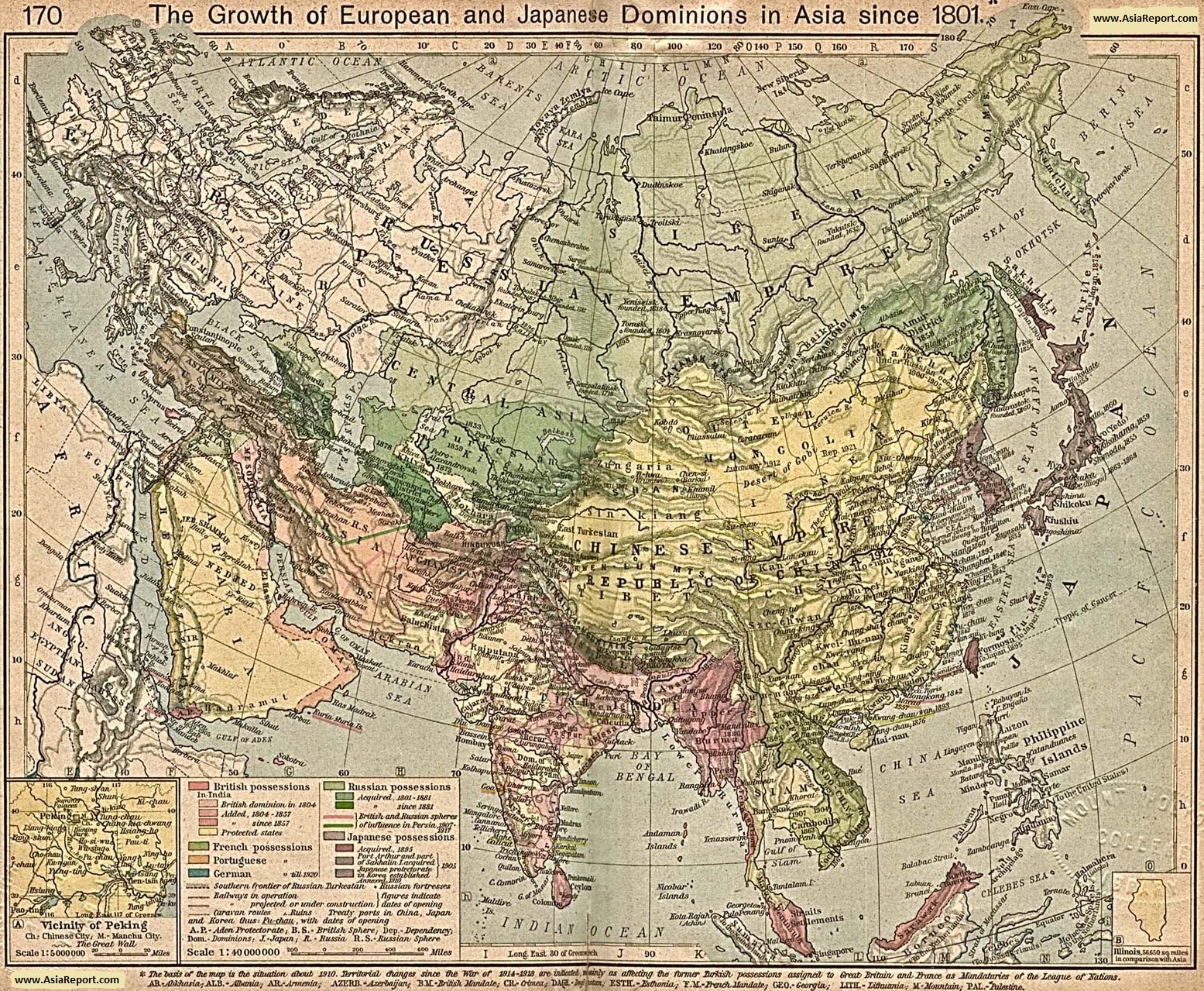 Map Asia - History - Colonialism : Growth Dominions & Japan after 1801 AD