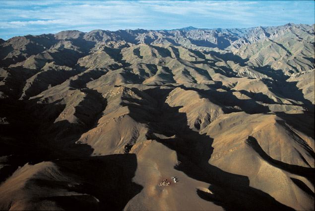 Map Of East Asia Gobi Desert. Horse-riding on the green