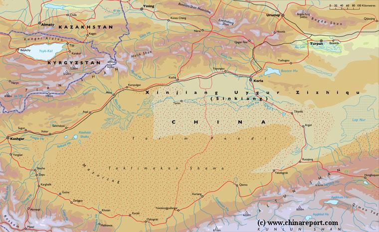 Map Of Xinjiang. Transportation in Tibet