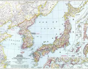 Map of China Coastal Regions, Korea & Japan in 1945.